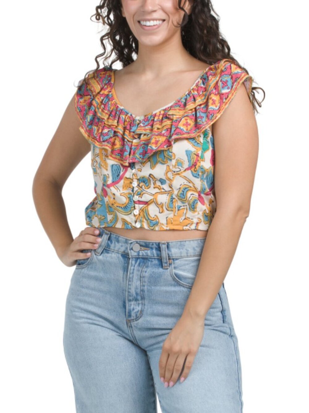 NWT Rachel Zoe Floral Multi color Ruffle Crop Top and Midi Tiered Skirt SET - Picture 2 of 14